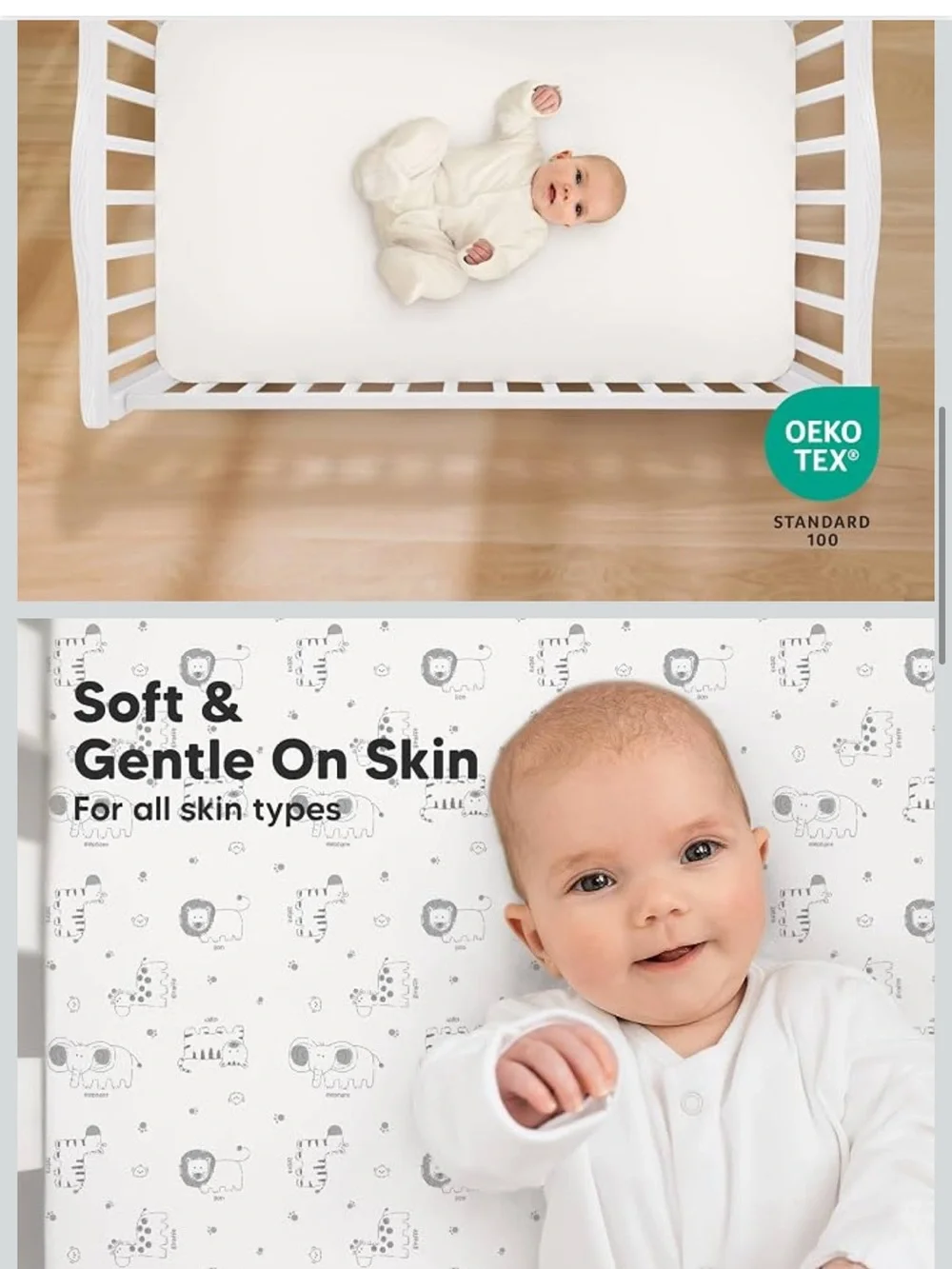Soothe Waterproof Crib Sheets - White with Animal Print (2-Pack)